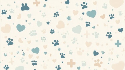Poster - Minimalist veterinary background with soft pastel colors and subtle pet-themed icons for professional use