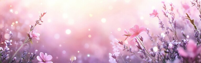 Aufkleber - Vibrant gradient background with blooming flowers and a soft atmosphere in a serene nature setting