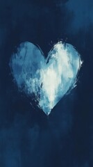 Aufkleber - Deep navy blue textured background featuring a soft heart shape in lighter blue tones embracing a calm and serene atmosphere
