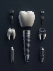 Aufkleber - Detailed 3D render of a dental implant in exploded view showcasing all components against a gradient background
