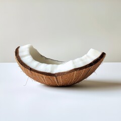 Poster - Fresh coconut slice placed elegantly on a clean surface showcasing its smooth texture and vibrant color