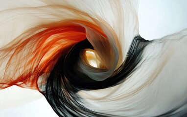 Poster - Abstract swirling vortex of beige, orange, black, and white.  The colors blend and contrast creating a dynamic visual effect. Light plays off the texture, highlighting depth and movement