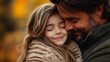 © NE97 - A sentimental portrait of a father and daughter embracing in a warm autumn setting, perfect for family celebrations, Father's Day, or personal connection themes.