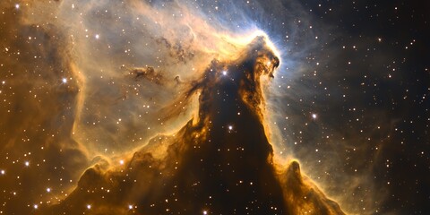 Wall Mural - Nebula with towering gas pillar, radiant golden light, and starry space backdrop, featuring intricate dust formations, ethereal glow, and deep cosmic expanse in astronomical theme