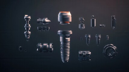Aufkleber - Detailed 3D render of a dental implant exploded view showcasing all components against a gradient background