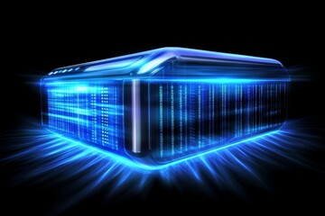 Poster - Digital data storage concept with glowing server.