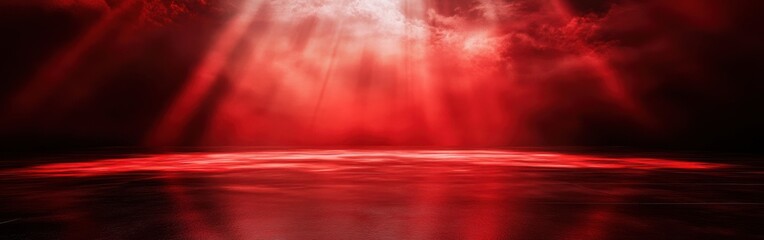 Poster - Deep crimson space illuminated by striking red light against a black backdrop at dusk