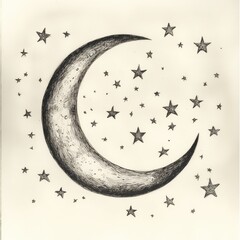 Poster - Crescent moon floats among stars in an enchanting celestial display at night