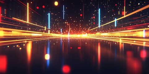 Poster - Vibrant Light Streaks and Reflections creating a futuristic scenery