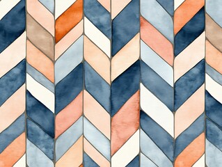 Aufkleber - Watercolor Herringbone Pattern in Blue, Coral, and Neutral Tones