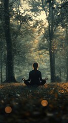 Poster - A person sits alone in the midst of a dense forest