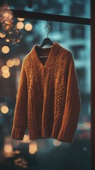 Poster - A sweater hangs on a clothes rack in front of a window, offering a glimpse into a cozy home