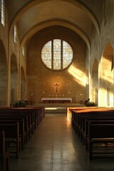 Poster - A church with a prominent cross standing tall in the center
