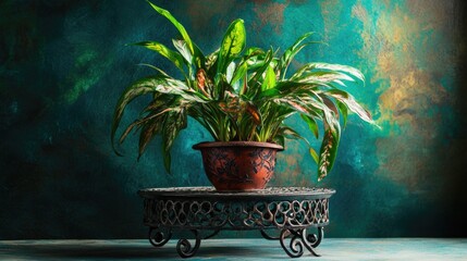 Poster - A potted plant sits atop a wooden or modern table, perfect for home decor or office use