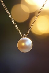 Poster - A single white pearl suspended from a golden necklace, perfect for jewelry or accessory photography