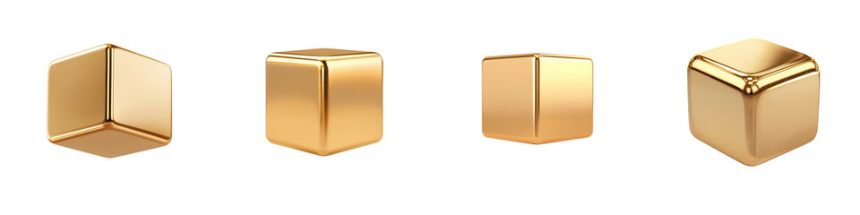 Poster - Three dimensional golden metallic cubes arranged in a minimalist modern and visually striking composition  This abstract and geometric digital artwork showcases the beauty of simple shapes