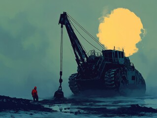 Poster - A person standing near a boat in the ocean, possibly waiting or watching