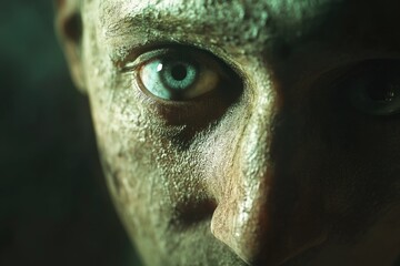 Poster - A close-up shot of a person's face featuring striking green eyes