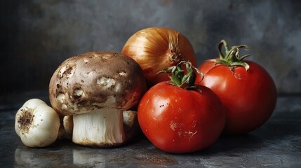 Poster - A still life image of various vegetables arranged on a table