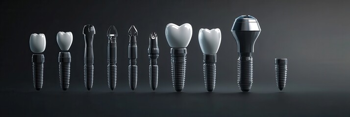 Aufkleber - Detailed 3D render showing exploded view of dental implant components against a gradient background