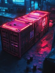 Poster - A large shipping container sitting on the street, possibly abandoned or being stored