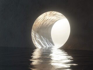 Poster - Illumination at the edge of a body of water, with darkness behind