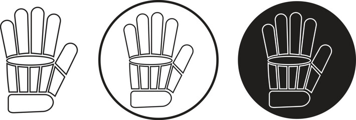 Poster - Cricket glove icons set in line styles. Cricket tournament man protection elements template. Vintage for clubs and team. Sport signs for web app and mobile designs isolated on transparent background.