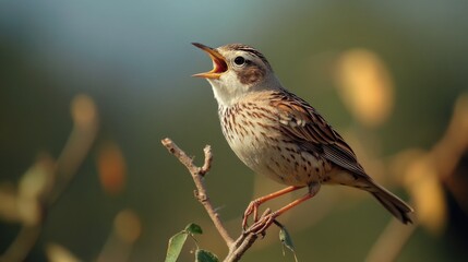 Poster - A small bird is sitting on the top of a tree branch, looking around