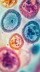 Poster - Microscopic view of cell clusters, useful for medical or educational purposes