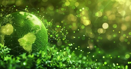 Poster - Abstract digital green Earth with a global network and connectivity. Symbolizing technology and sustainability. Global connectivity and environmental awareness. Futuristic Environment. Eco friendly
