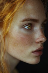 Poster - Close-up portrait of a woman with freckles, great for personal use or beauty related themes