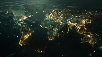 Poster - Abstract world map with global network and connectivity. Digital technology. Futuristic global technology. Global connectivity. Digital planet Earth. 