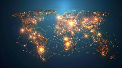 Poster - Abstract world map with global network and connectivity. Digital technology. Futuristic global technology. Global connectivity. Digital planet Earth. 