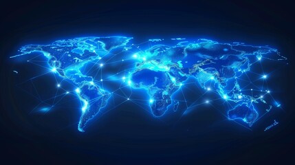 Poster - Abstract world map with global network and connectivity. Digital technology. Futuristic global technology. Global connectivity. Digital planet Earth. 