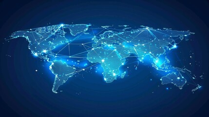 Poster - Abstract world map with global network and connectivity. Digital technology. Futuristic global technology. Global connectivity. Digital planet Earth. 
