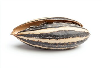 Poster - Striking studio shot of an open sunflower seed shell on a clean white background highlighting grain beauty