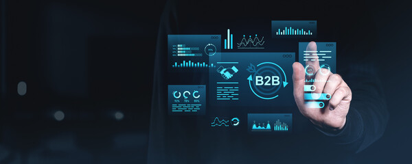 Poster - digital b2b business technology concept with futuristic data analytics interface.