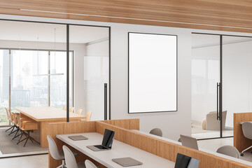 Poster - Modern office interior with blank poster on wall. 3D Rendering