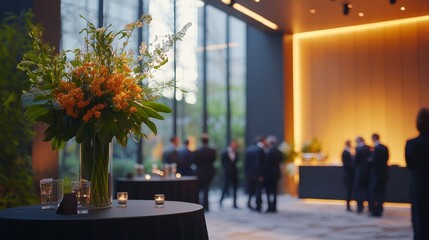 Poster - Corporate Event Reception - Reception area of a corporate event with attendees, Full HD, 32k Resolution