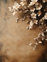 Aufkleber - Ethereal floral arrangement on textured brown backdrop creating a warm and inviting visual composition with soft light