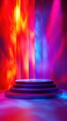 Aufkleber - Vivid stage of platforms with fiery background and smooth reflections digital art concept backdrop for abstract digital design