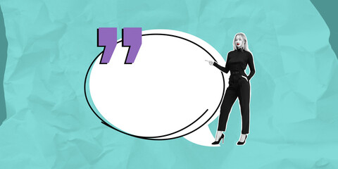 Poster - Empty speech bubble with a person pointing at it.
