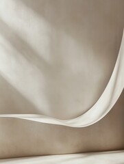 Poster - Minimalist Beige Curved Shape Stage Backdrop with Soft Light and Shadow Play for Modern Display