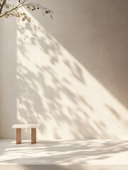 Aufkleber - Elegant interior with sunlit wall minimal bench and delicate foliage creating a serene and stylish atmosphere