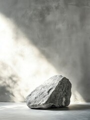 Poster - Dramatic rock and concrete studio setup with bright sunlight casting botanical shadows for product placement