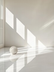 Aufkleber - Serene abstract composition of sphere bathed in sunlight casting shadows in clean minimal space interior