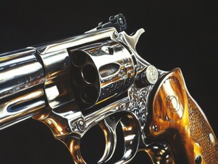 Poster - A detailed shot of a handgun on a dark background, great for crime or action scenes