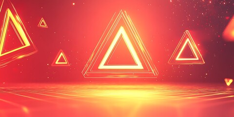 Poster - Glowing Triangles with warm backdrop and geometric floor design