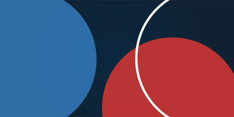 Poster - Minimalist abstract geometric design with bold red, blue, and white colors. A modern, dynamic composition with curved shapes and strong contrasts, ideal for backgrounds, branding, and digital art.