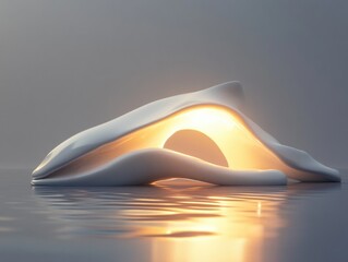 Poster - A white shell sits on the surface of calm water